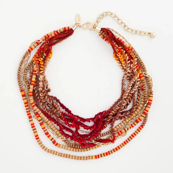 Chico's Jewelry - CHICO’S NWT Mixed Media Layered Necklace • Multicolor Red Orange Gold